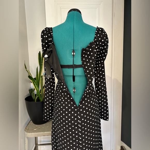NWT Lulus Charmed and Classy Black Polka Dot Long Sleeve Midi Dress small - Picture 9 of 14